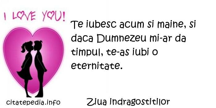 Ziua indragostitilor - Te iubesc acum si maine, si daca Dumnezeu mi-ar da timpul, te-as iubi o eternitate.